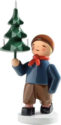 Boy With Tree Figurine: Handcrafted Wooden Keepsake Sculpture 1