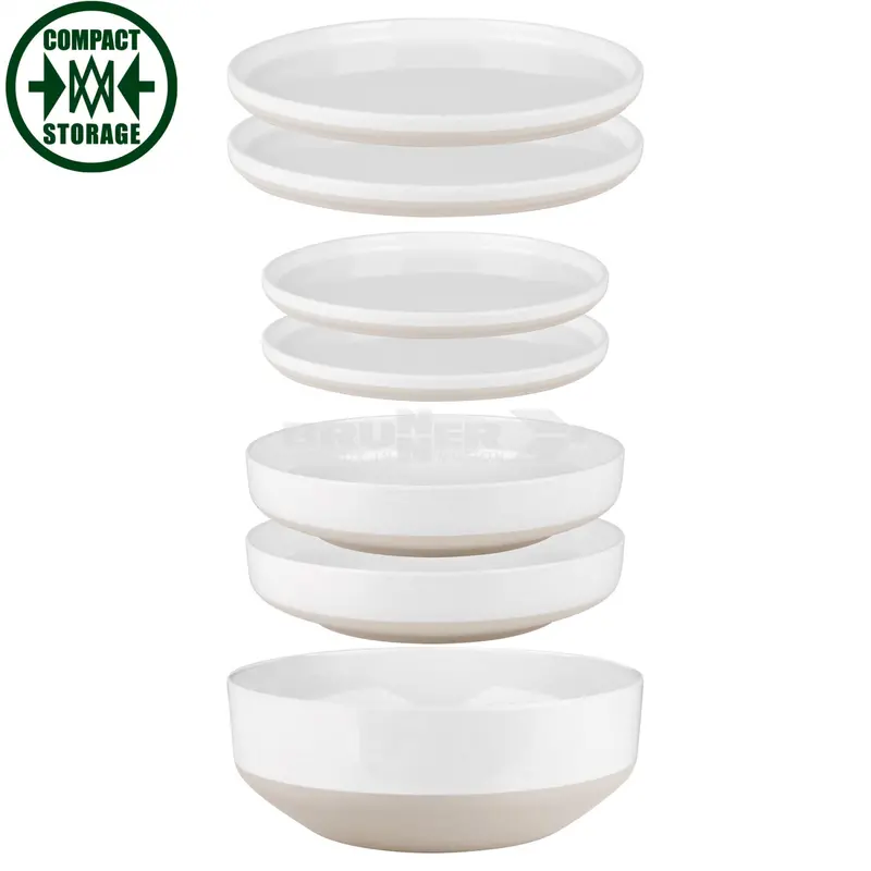 Brunner Odette 6-In-1 Melamine Tableware Set – White & Beige 1