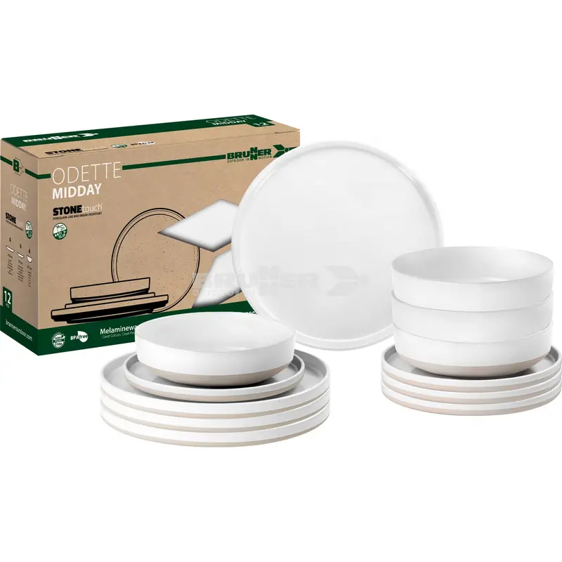 Brunner Odette Midday 12-Piece Non-Slip Melamine Dinner Set – Complete Outdoor Tableware 1