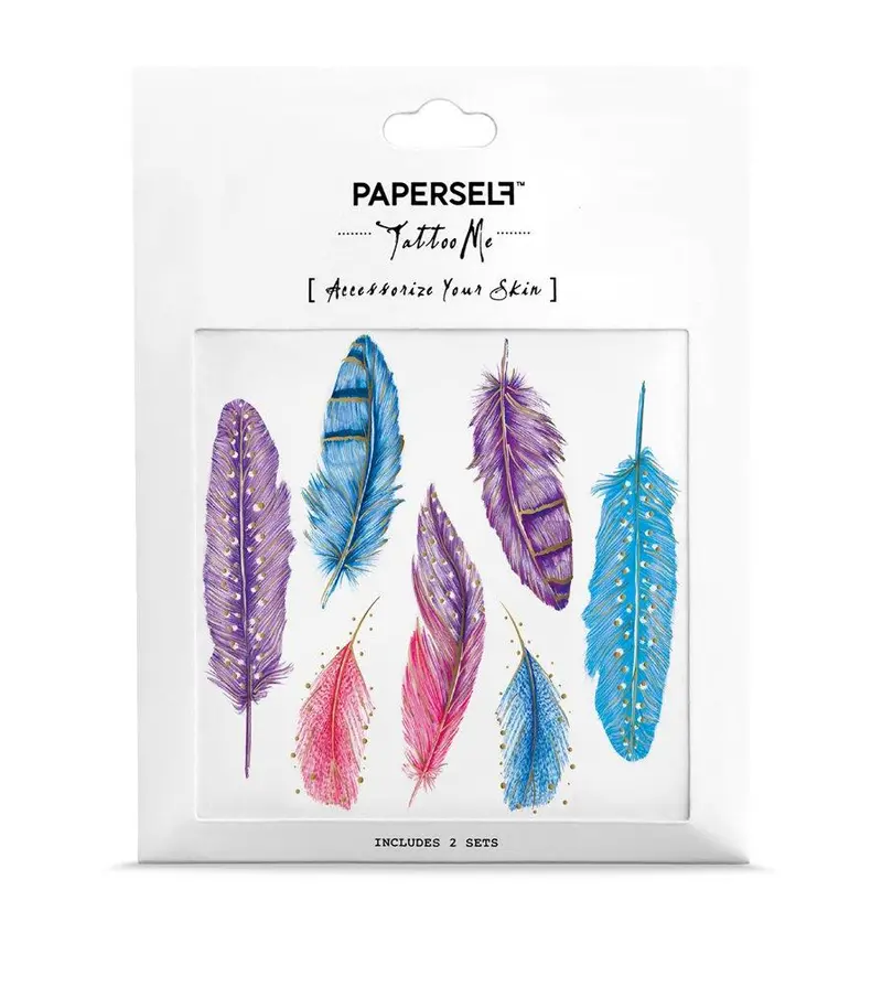 Colorful Feather-Design Temporary Tattoo Stickers 1