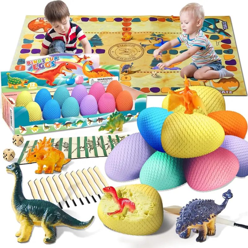 Dino Dig Excavation Kit – 12 Fossil Eggs With Play Mat, Stem Learning Toy For Ages 3–10 1