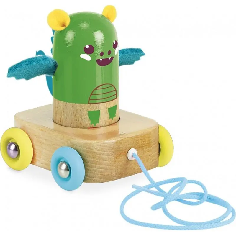 Dragon Pull Toy – Whimsical Wooden Creature On Wheels For Toddlers 1
