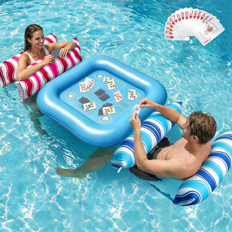 Jasonwell 2-Pack Fabric Pool Floats – Water Hammock Loungers With Floating Table, Cards & Cup Holders (Grey/Red) 1