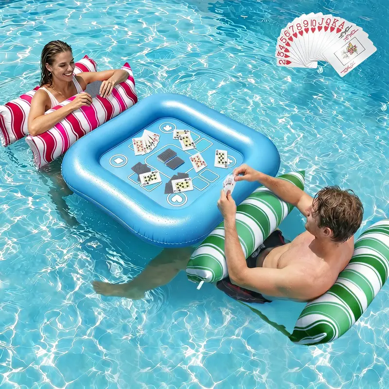 Jasonwell 2-Pack Fabric Pool Floats – Waterproof Water Hammock Chairs With Floating Table & Cards (Multi-Color) 1