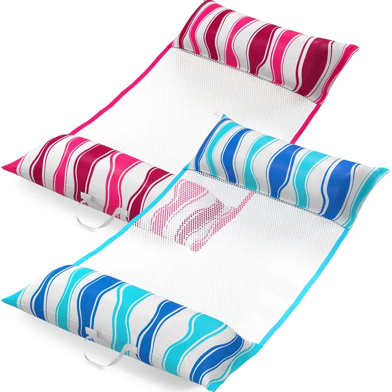Jasonwell 2-Pack Heavy-Duty Pool Floats – Fabric Water Hammocks With Floating Table For Lake & Pool Relaxation (Blue & Rose) 1