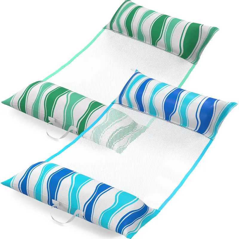 Jasonwell 2-Pack Premium Pool Floats – Dual Fabric Water Hammock Loungers With Floating Table (Blue & Green) 1