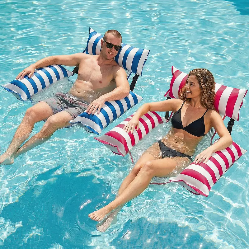 Jasonwell 2-Piece Adult Inflatable Pool Float Set – Fabric Lounger Chairs With Mesh Backrest For Lake, Beach & Swimming Pool Use (Blue & Rose) 1