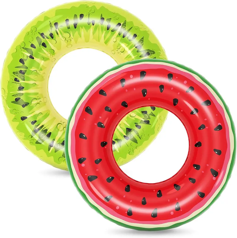 Jasonwell 2-Piece Kids Inflatable Fruit Pool Floats – Watermelon & Kiwi Swim Rings For Family Fun 1