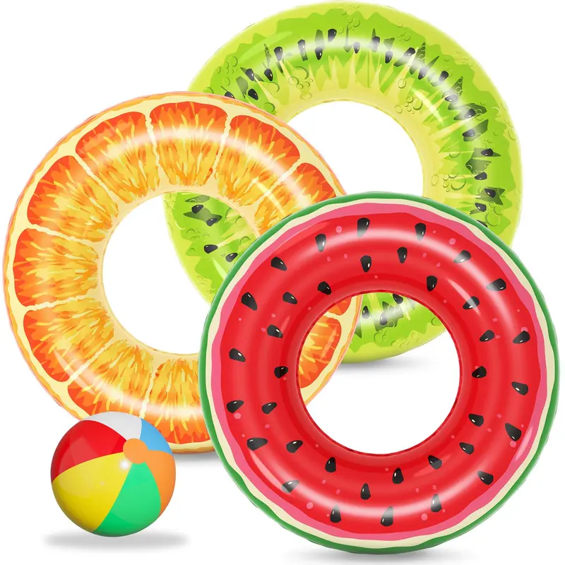 Jasonwell 3-Piece Kids Inflatable Fruit Pool Floats – Watermelon, Kiwi & Orange Swim Rings For Pools, Lakes, Beaches & Parties 1