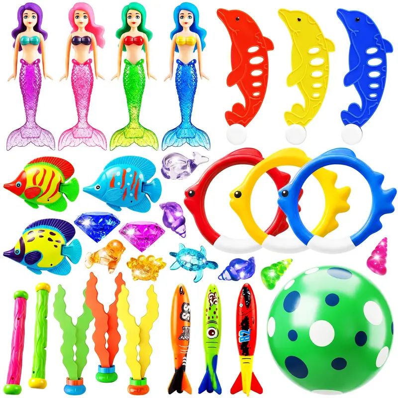 Jasonwell 32-Piece Underwater Pool Game Kit – Dive Rings, Torpedoes, Mermaids, Fish & Ocean-Themed Swim Toys 1
