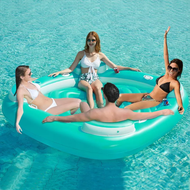 Jasonwell 4-Person Inflatable Floating Island – Large Multi-Rider Pool Raft With Cup Holders For Tropical Parties 1