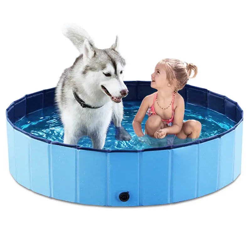 Jasonwell Blue Foldable Dog Bath Pool – Reinforced Collapsible Wading Tub For All Life Stages (48" Diameter) 1
