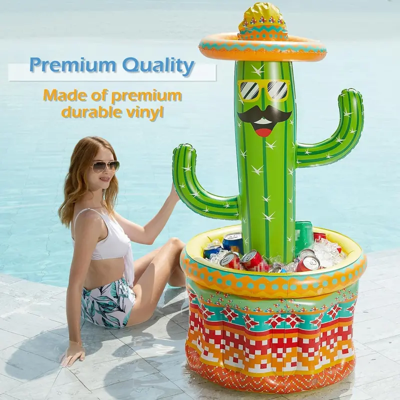 Jasonwell Cactus-Themed Inflatable Pool Cooler – Tropical Luau Ice Bucket For Parties And Outdoor Gatherings 1
