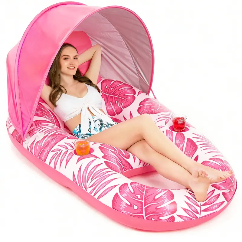Jasonwell Canopy Pool Float – Inflatable Floating Lounger With Sun Shade & Cup Holders For Adults 1