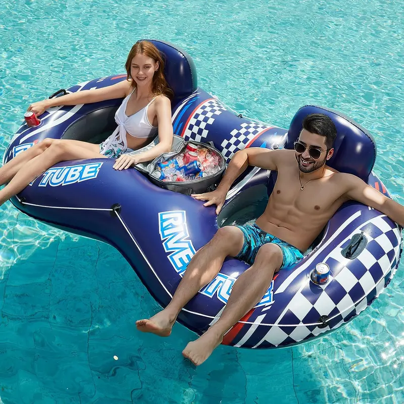 Jasonwell Dual-Rider Lake & River Float – Durable Inflatable Tube With Cooler Compartment And Cup Holders 1