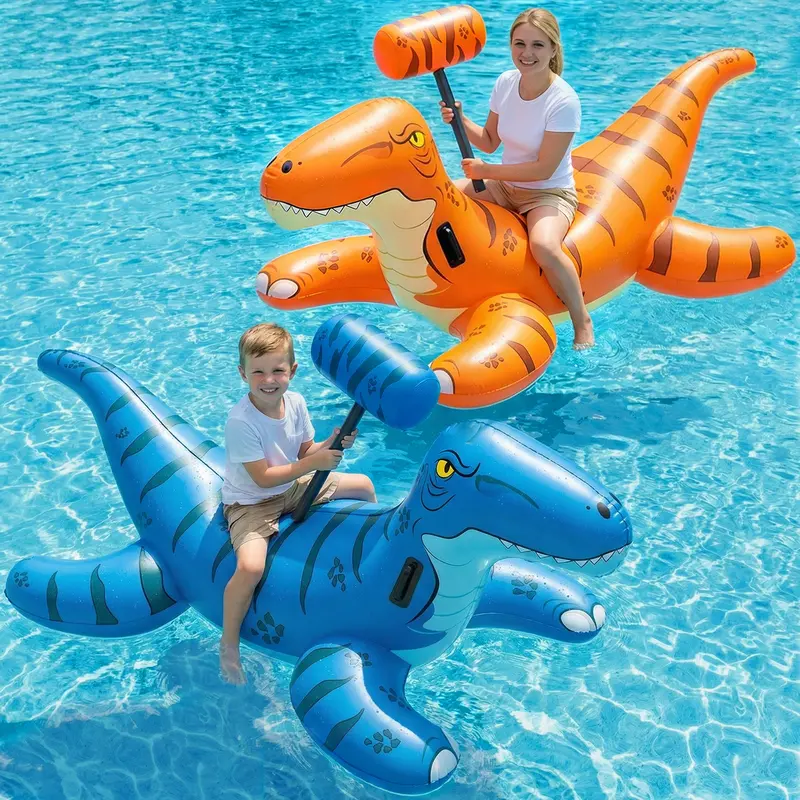 Jasonwell Extra-Large Dinosaur Pool Float – Fun Inflatable Lounge Raft For Family Parties & Beach Days (Blue & Orange) 1