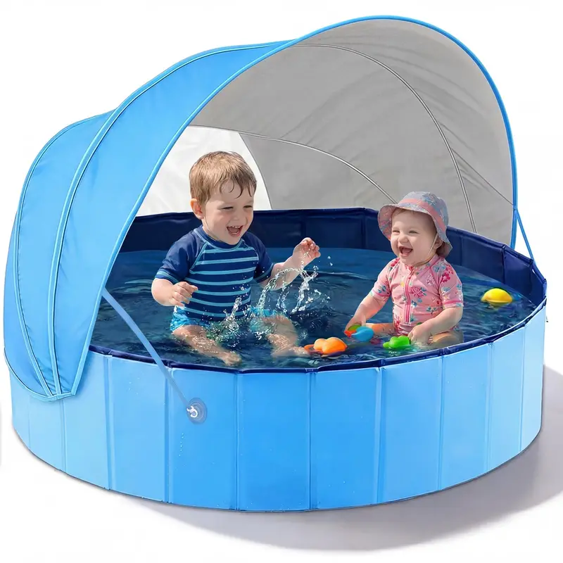 Jasonwell Foldable Toddler Pool With Uv-Protective Canopy – Shade Tent Wading Pool For Babies, Toddlers & Small Pets (40"–79", Blue) 1