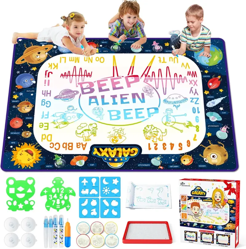 Jasonwell Glow-In-The-Dark Aqua Doodle Mat – 48X36 Inch Magic Drawing Pad For Kids Ages 2–8 1