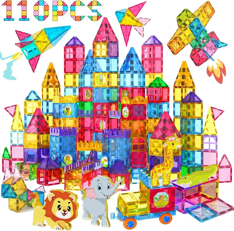 Jasonwell Magnetic Construction Tiles – Educational Magnet Blocks For Creative Play 1