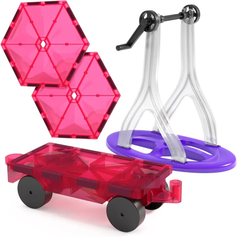 Jasonwell Magnetic Vehicles & Stem Playset – Car, Truck, Ferris Wheel & Windmill Kit For Magnetic Tiles 1