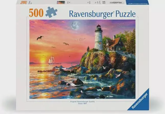 Lighthouse At Sunset: 500-Piece Scenic Jigsaw Puzzle 1