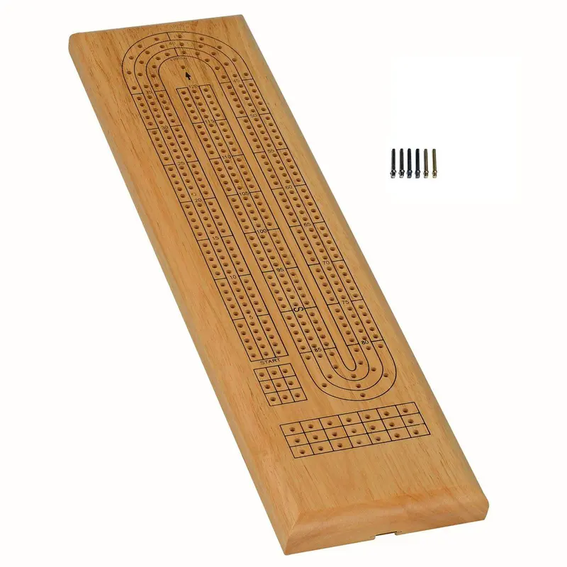 Natural Wood Three-Track Cribbage Board 1