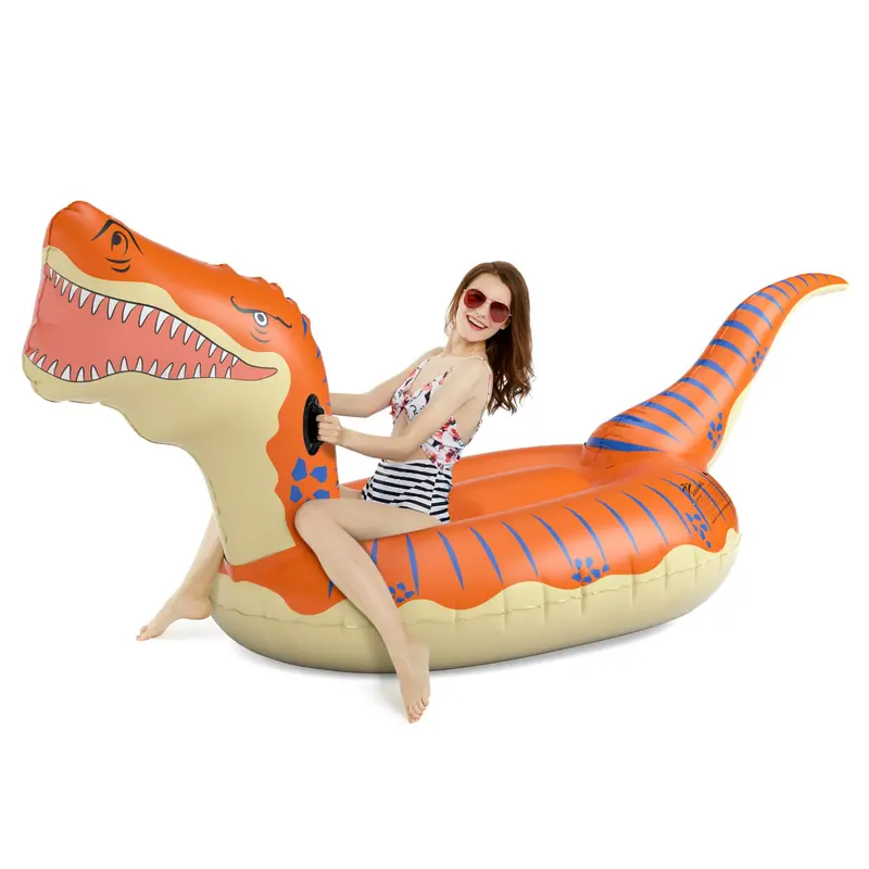 Orange Dinosaur Inflatable Pool Float – Vibrant Ride-On Tube For Summer Water Play 1