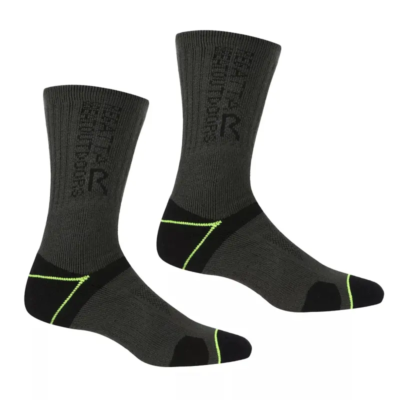 Regatta Men'S Blister Protection Ii Socks (2-Pack) – Black & Electric Lime 1