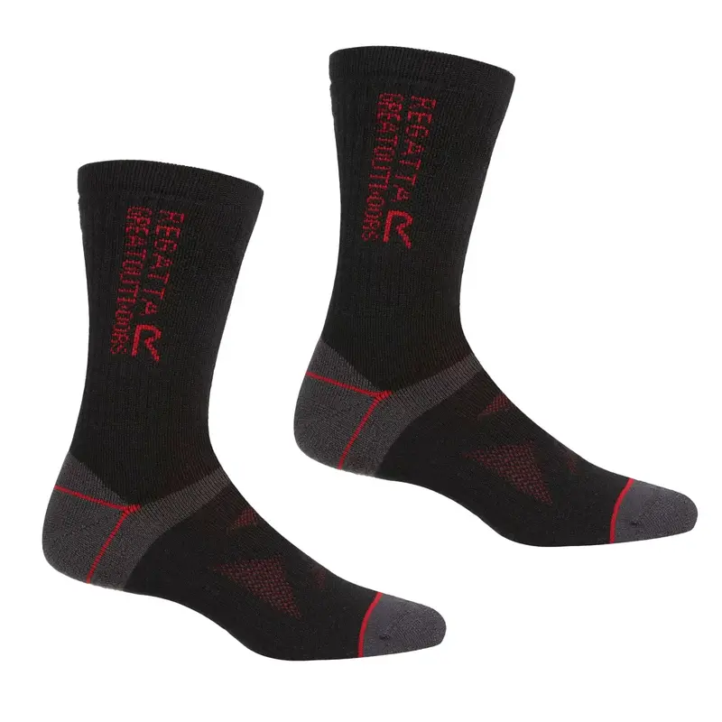 Regatta Men'S Wool Hiker Socks (2-Pack) – Black & Dark Red Blend 1