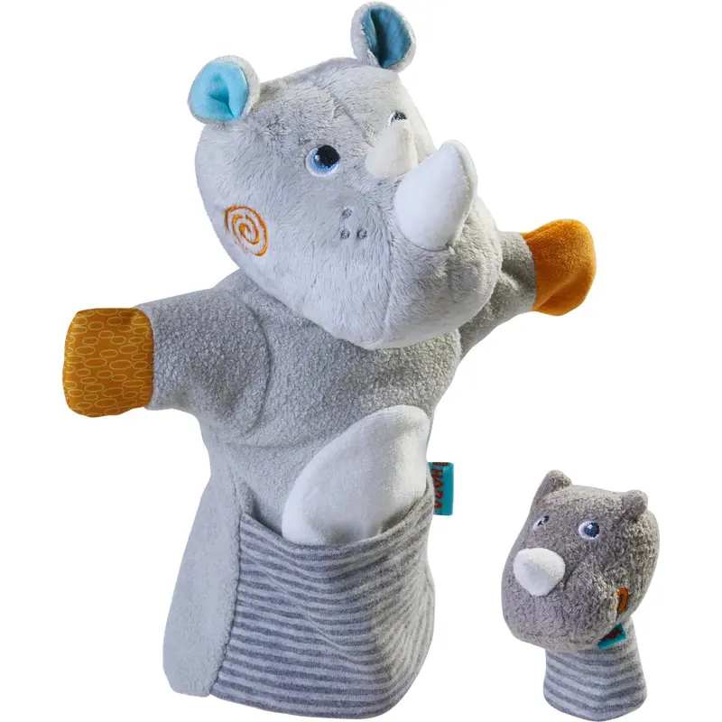 Rhino And Calf Hand Puppet Set – Educational Animal Pair 1