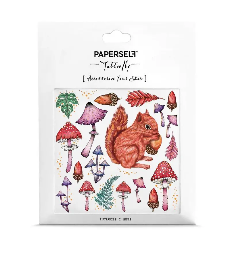 Squirrel & Mushroom Nature-Themed Temporary Tattoos 1