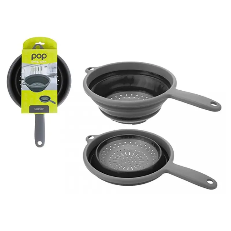 Summit Collapsible Silicone-Coated Colander With Handle – Black 1