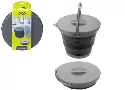 Summit Pop Collapsible Camping Bucket – 5L With Secure Lid, Dual-Tone Black/Grey 1