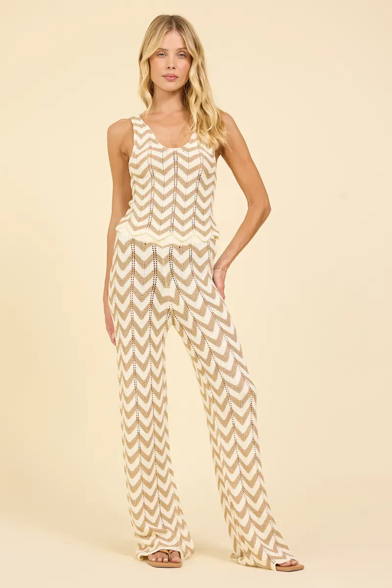 Surf Gypsy Chevron Lurex Knit Wide-Leg Pant – Ivory & Gold 1