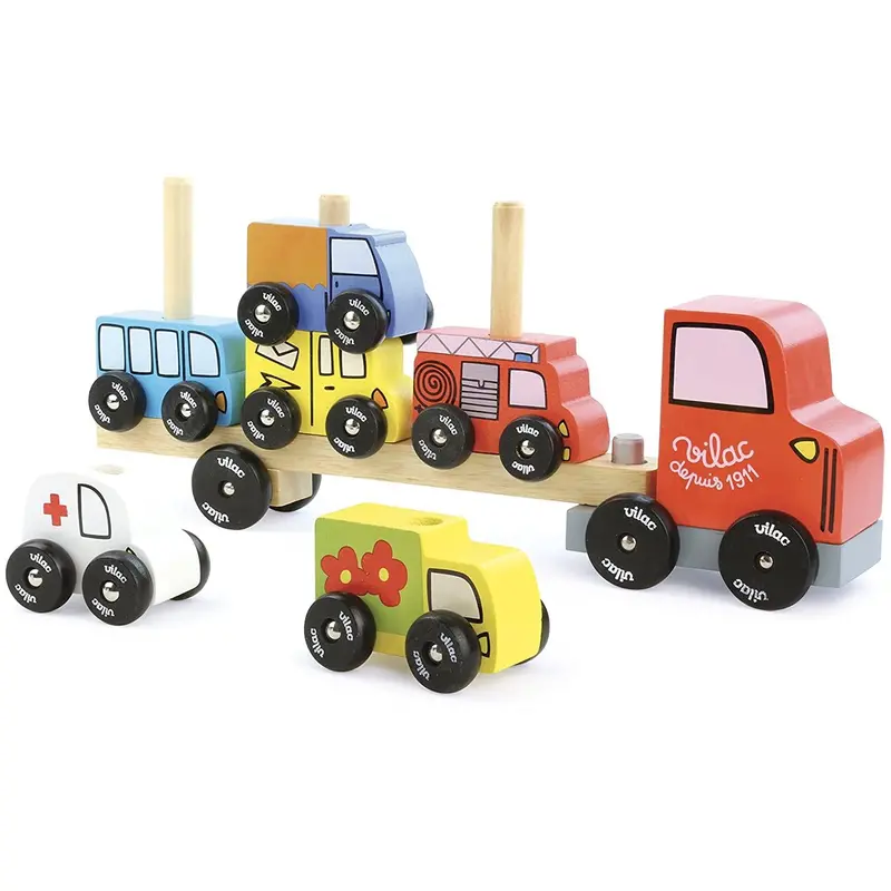 Truck And Trailer Stacking Game – Wooden Building Set For Fine Motor Skill Development 1