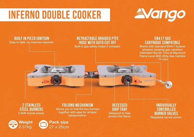 Vango Inferno Twin-Burner Propane Camping Stove 1