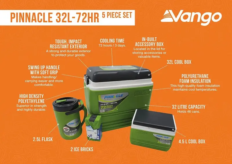 Vango Pinnacle 32L Portable Cool Box With 5-Piece Accessory Set 1