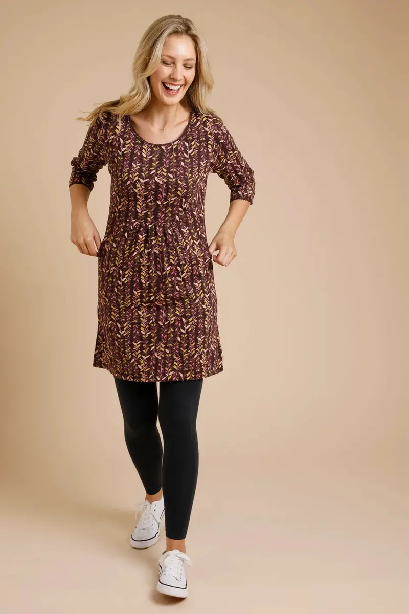 Weird Fish Women'S Ravina Organic Cotton Printed Jersey Tunic – Rich Coffee Hue 1